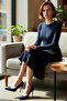 Acrylic Knitwear Midi Dress for Women Crew Neck Long Sleeve Solid Pattern Casual Stylish Design - 2