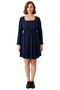 Women's Plus Size Navy Blue Square Neck Skater Knitted Dress Long Sleeve Winter Casual Chic Quality - 3
