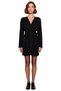 Women's Double-Breasted Neckline Pleated Textured Tie-Up Detail Long Balloon Sleeve Mini A-Line Polyester Stylish Cocktail - 3
