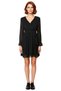 Women's Black Double-Breasted Collar Balloon Sleeve Chiffon Skater Mini Dress with Sash Detail Offers a Stylish Look - 3