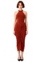 Women's Bodycon Halter Midi Dress Stylish Straight Cut Sleeveless Shirred Knitted Design Elegant - 3