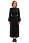 Navy Blue Women's High Neck Brit Detailed Maxi Length Aerobin Woven Plain Stylish Comfortable Dress High Quality - 3