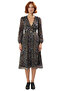 Women's Double-Breasted Collar Chiffon Midi Dress Abstract Patterned Belted Long Balloon Sleeve Skater Pattern Model - 3