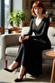 Women's Maxi Bodycon Mold V-Neck Long Sleeve Solid Pattern Slit Detailed Stylish Modern Knitted Dress - 2