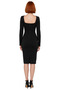 Women's Black Bodycon Square Neck Long Sleeve Midi Evening Dress with Stone Accessories Chic Cocktail and Night Style - 4