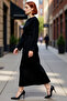 Custom Knitwear Ribbed Belted Maxi Dress for Women Plain Pattern Long Drop Sleeve Winter Chic