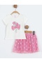 Girl's Suit with Pink Flower Accessories, Bow and Tulle Skirt