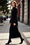 Women's Smoked Comfortable Fit Maxi Size Zippered Mock Neck Plain Pattern Long Sleeve Knitwear Dress Good Quality