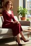Women's Bodycon Pool Neckline Tie Detail Long Sleeve Smart Stylish Knitted Maxi Evening Dress High Quality - 2