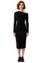 Women's Asymmetrical Neckline Black Bodycon Midi Dress Accessory Detail Stylish and Modern Cocktail Look - 3