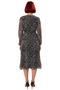 Women's Double-Breasted Collar Chiffon Midi Dress Abstract Patterned Belted Long Balloon Sleeve Skater Pattern Model - 4