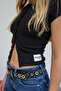 Black Short Sleeve Buttoned Corded Fabric T-Shirt Cardigan - 7