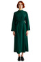 Women's Khaki Mock Neck Belted Skater Woven Maxi Length Dress Long Spanish Sleeve Casual Chic - 3