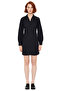 Women's Black Plain Patterned Ruched Detail a Line Woven Shirt Dress Ideal for Everyday Chic - 3