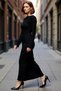 Women's Bodycon Maxi Dress Long Sleeve Boat Neck Low Back Seersucker Textured Winter Chic