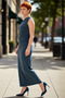 Women's Double-Breasted Collar Side Gathered Sleeveless Maxi Length Knitted Fabric Comfortable Shift Fit Plus Size Dress