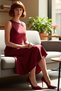 Women's Burgundy Skater Cut Midi Dress with Accessory Detail Stylish and Comfortable Woven Design High Quality - 2