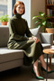 Women's Special Plain Pattern Turtleneck Midi Knit Dress Comfortable and Stylish Choice for Winter Months Quality - 2
