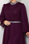 Plus Size Hijab Evening Dress with Stone Detailing on Neck and Waist Esna - 6