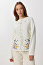 Embroidered Buttoned Knit Cardigan Li̇y0010 Ecru - 3