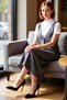 Women's Grey Jile Knitwear Dress Midi Length V-Neck Sleeveless Relaxed Fit Spring Autumn Everyday Elegance - 2
