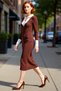 Women's Knitwear Midi Dress Long Sleeve Polo Neck Bodycon Cut Color Block Smart Office Elegance Quality