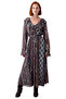 Women's Shawl Patterned V-Neck Balloon Sleeve Lined Maxi Skater Dress Offers Everyday Elegance. Good Quality - 3