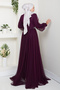 Plus Size Hijab Evening Dress with Stone Detailing on Neck and Waist Esna - 7