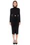 Women's Mock Neck Belted Draped Fitted Knitted Midi Dress Long Sleeve Stylish and Modern Designed Quality - 3