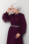 Plus Size Hijab Evening Dress with Stone Detailing on Neck and Waist Esna - 4