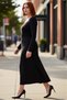 Women's Square Neck a Line Cut Long Sleeve Knitted Maxi Dress Stylish and Comfortable Casual Style High Quality