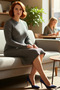 Women's Bodycon Fit Plain Pattern Long Sleeve Gray Knitwear Mini Dress a Stylish Choice for Winter Season - 2