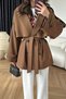 Light Brown Belted Oversize Standard Size Short Trench Coat 9580