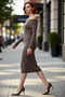 Women's Carmen Collar Long Sleeve Midi Length Plain Shift Knit Dress Spring Autumn Chic