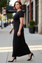 Women's Bodycon Stretchy Knitted Maxi Dress Black Solid Crew Neck Short Sleeve Spring Autumn