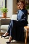 Women's a Line Crinkle Woven Maxi Dress Mock Neck Long Sleeve Comfortable and Stylish Ideal for Everyday Outfits - 2