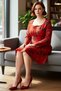 Women's a Line Sweetheart Neck Floral Print Long Sleeve Short Plus Size Woven Dress Spring Autumn - 2