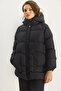 Women's Black Regular Fit Hooded Zippered Lined Pocket Puffer Coat 1400 60283685 - 4