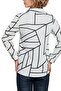 Women's White Geometric Striped Viscose Long Sleeve Plus Size Shirt - 3