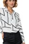 Women's White Geometric Striped Viscose Long Sleeve Plus Size Shirt - 4