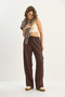 Women's Bitter Brown Elastic Waist Ribbed Palazzo Trousers with Pocket Detail 207 60283671 - 3