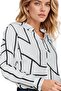 Women's White Geometric Striped Viscose Long Sleeve Plus Size Shirt