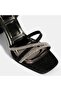 Women's Black Adjustable Buckle Stone Heeled Evening Dress Sandals - 7