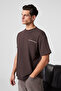 Moti Men's Chest and Back Printed 100% Organic Cotton Oversized Fit Crew Neck Brown T-Shirt - 5