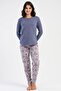 Women's Plus Size Smoked Long Sleeve Crew Neck Floral Print Bottom Pajama Set C5T4N3305
