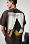 Moti Men's Chest and Back Printed 100% Organic Cotton Oversized Fit Crew Neck Brown T-Shirt
