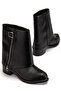 Women's Black Leather Side Zipper Buckle Detailed Boots - 3