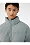 Long Sleeve Hooded Pocket Detailed Zippered Slim Fit Mock Neck Winter Puffer Coat