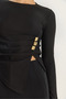 Women's Black Crew Neck Asymmetrical Cut Ribbed Blouse with Accessory Detail 2279 60283703 - 6