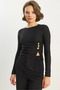 Women's Black Crew Neck Asymmetrical Cut Ribbed Blouse with Accessory Detail 2279 60283703 - 2